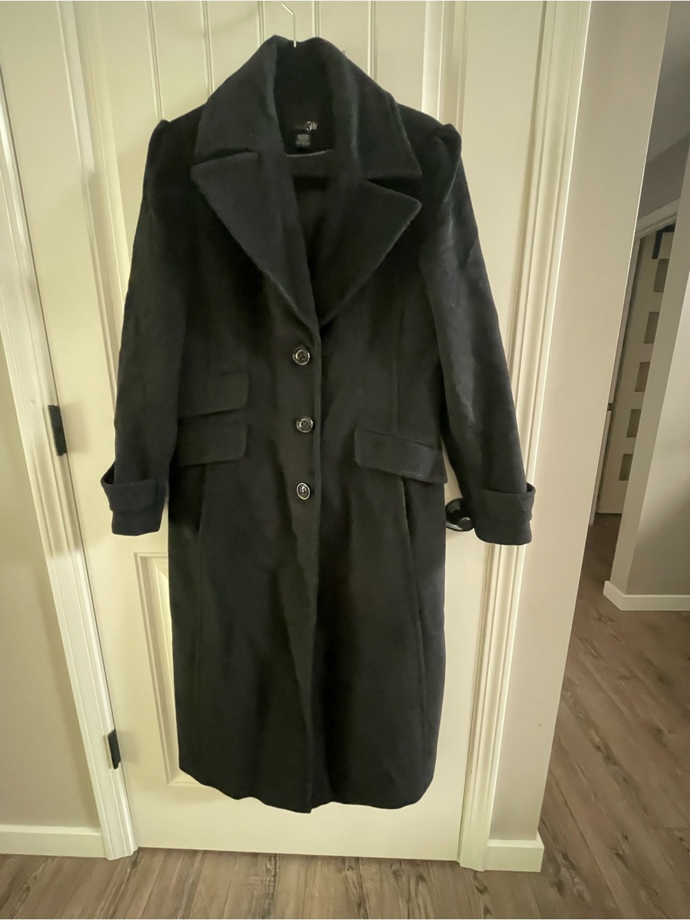 East 5th Black Long Wool-Blend Trench Coat